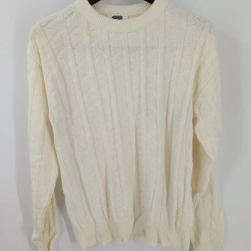 Le‎ Mans Long Sleeve Winter Outdoor Crewneck Cable Knit Pullover Sweater Ivory